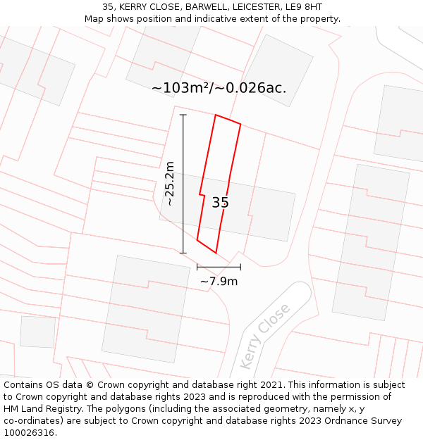 35, KERRY CLOSE, BARWELL, LEICESTER, LE9 8HT: Plot and title map
