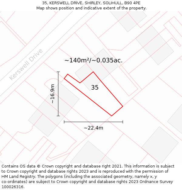35, KERSWELL DRIVE, SHIRLEY, SOLIHULL, B90 4PE: Plot and title map