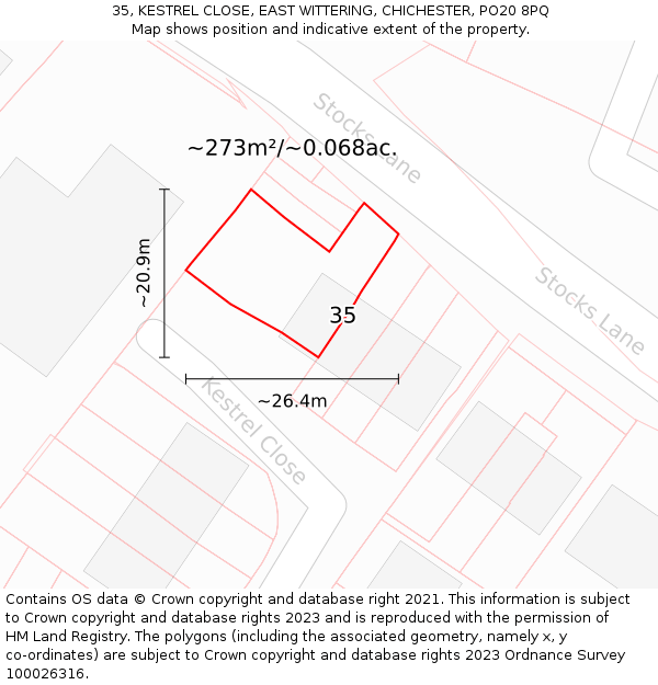 35, KESTREL CLOSE, EAST WITTERING, CHICHESTER, PO20 8PQ: Plot and title map