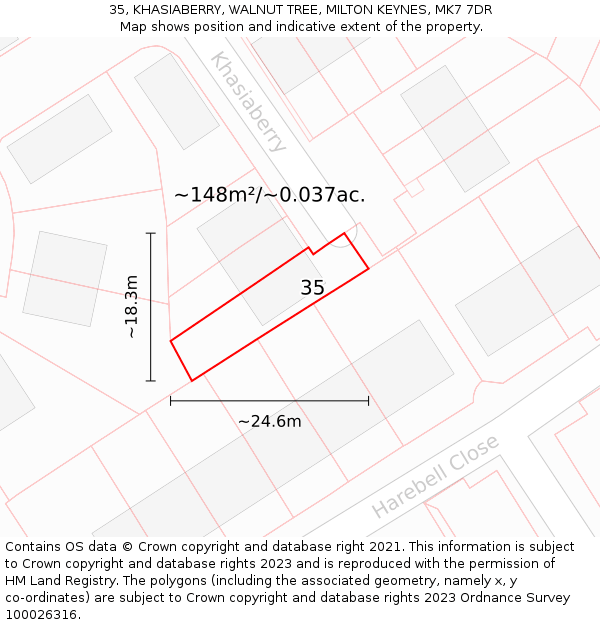 35, KHASIABERRY, WALNUT TREE, MILTON KEYNES, MK7 7DR: Plot and title map