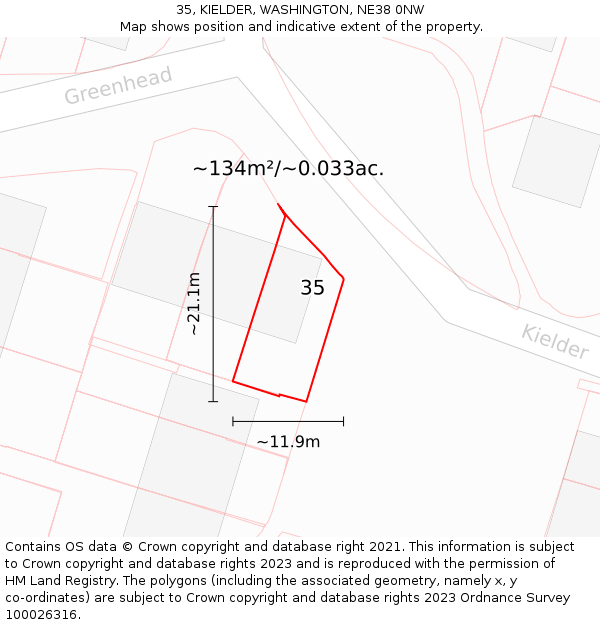 35, KIELDER, WASHINGTON, NE38 0NW: Plot and title map