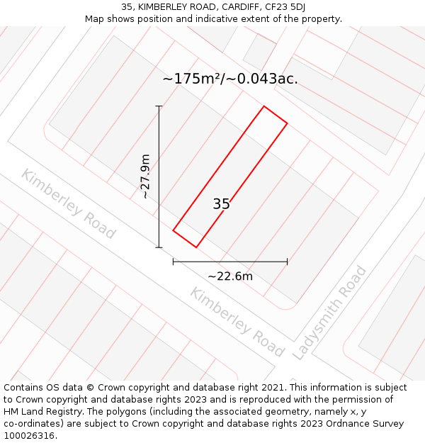 35, KIMBERLEY ROAD, CARDIFF, CF23 5DJ: Plot and title map