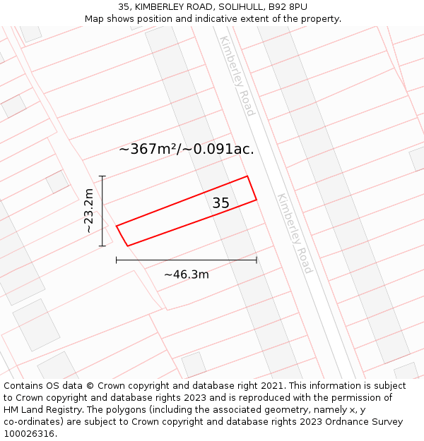 35, KIMBERLEY ROAD, SOLIHULL, B92 8PU: Plot and title map