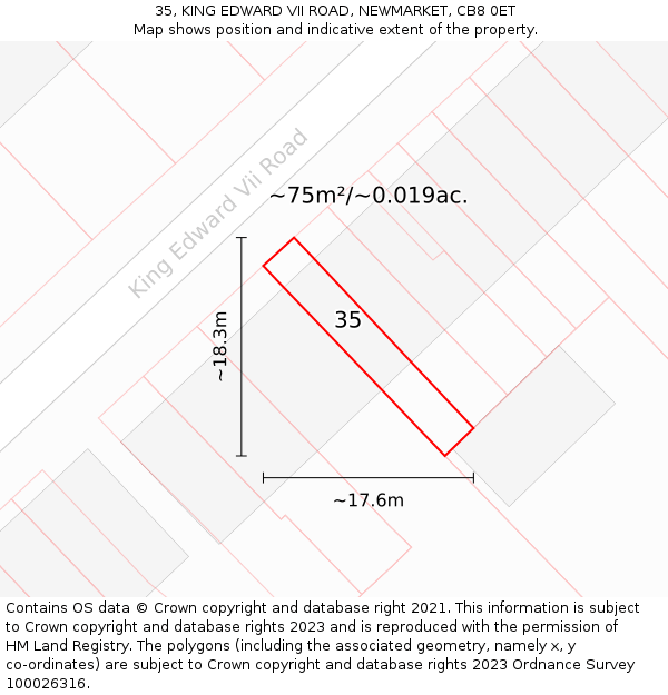 35, KING EDWARD VII ROAD, NEWMARKET, CB8 0ET: Plot and title map