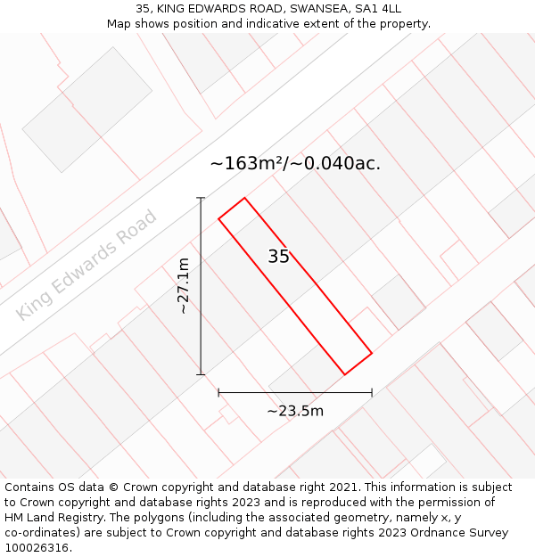 35, KING EDWARDS ROAD, SWANSEA, SA1 4LL: Plot and title map