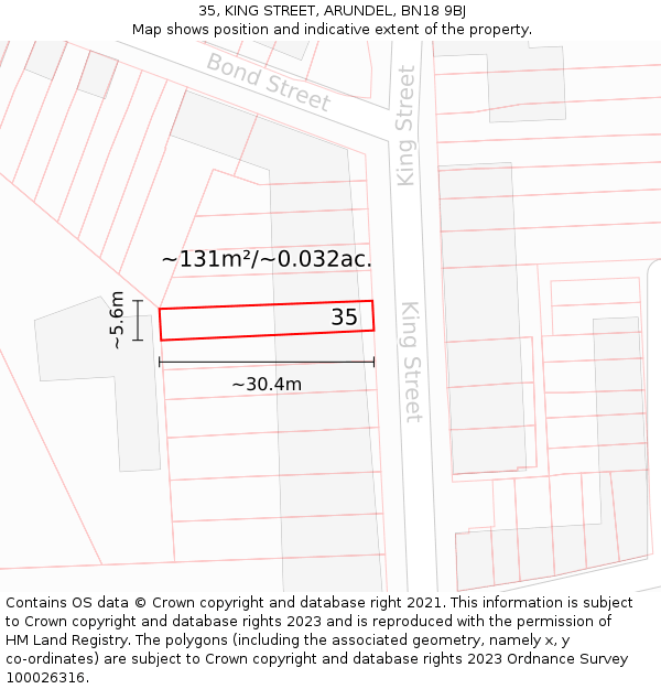 35, KING STREET, ARUNDEL, BN18 9BJ: Plot and title map