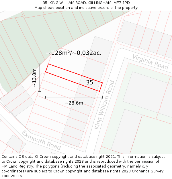 35, KING WILLIAM ROAD, GILLINGHAM, ME7 1PD: Plot and title map