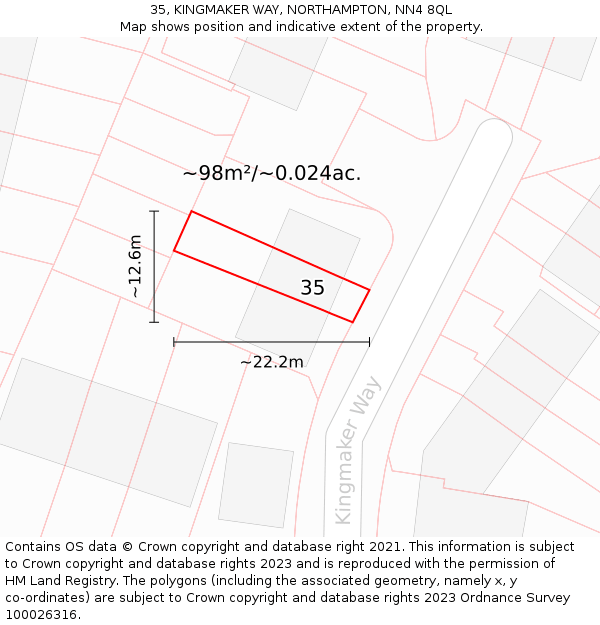 35, KINGMAKER WAY, NORTHAMPTON, NN4 8QL: Plot and title map