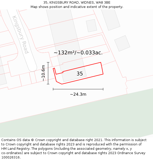 35, KINGSBURY ROAD, WIDNES, WA8 3BE: Plot and title map