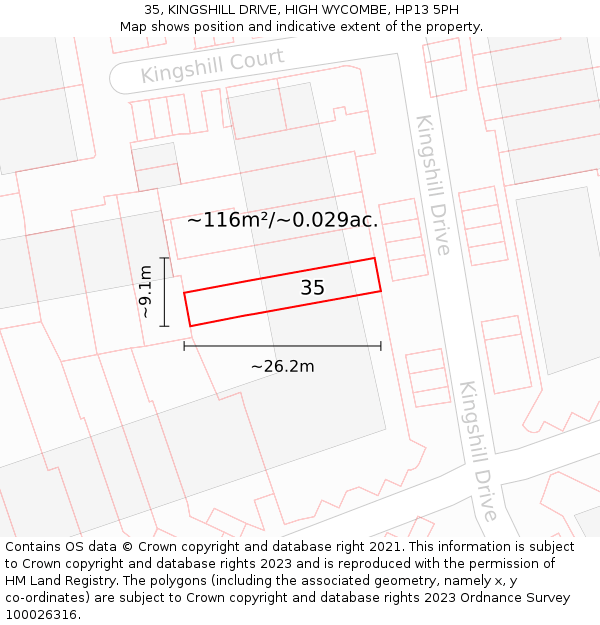 35, KINGSHILL DRIVE, HIGH WYCOMBE, HP13 5PH: Plot and title map