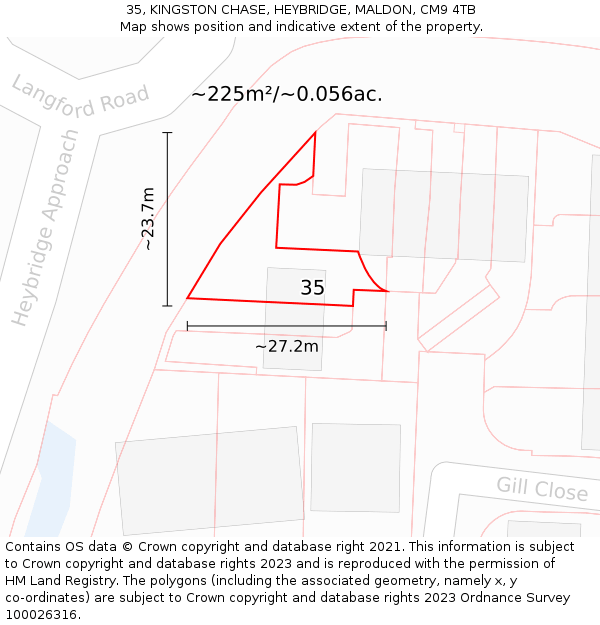 35, KINGSTON CHASE, HEYBRIDGE, MALDON, CM9 4TB: Plot and title map