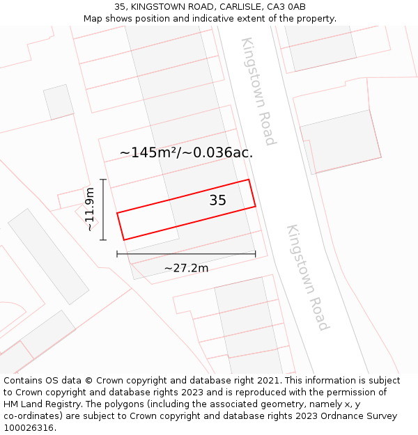 35, KINGSTOWN ROAD, CARLISLE, CA3 0AB: Plot and title map