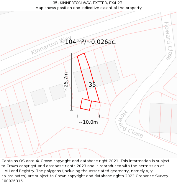 35, KINNERTON WAY, EXETER, EX4 2BL: Plot and title map