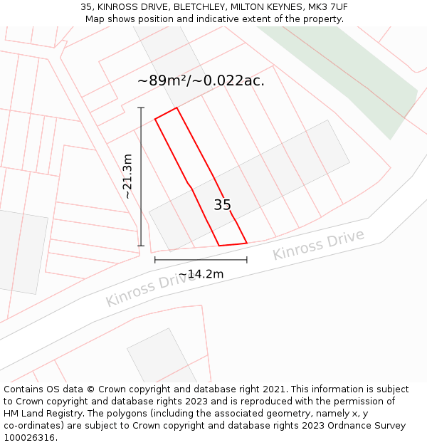 35, KINROSS DRIVE, BLETCHLEY, MILTON KEYNES, MK3 7UF: Plot and title map
