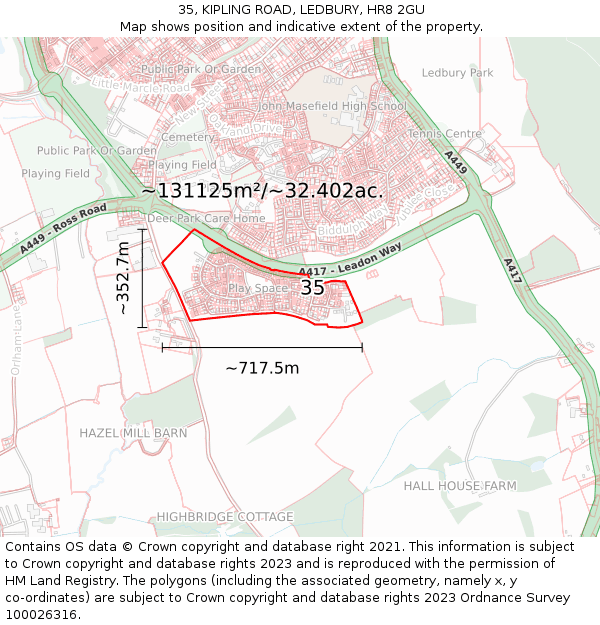 35, KIPLING ROAD, LEDBURY, HR8 2GU: Plot and title map