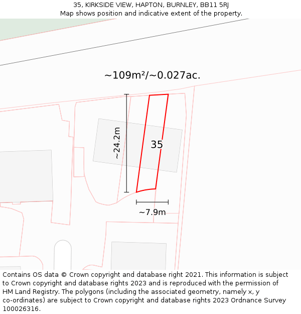 35, KIRKSIDE VIEW, HAPTON, BURNLEY, BB11 5RJ: Plot and title map