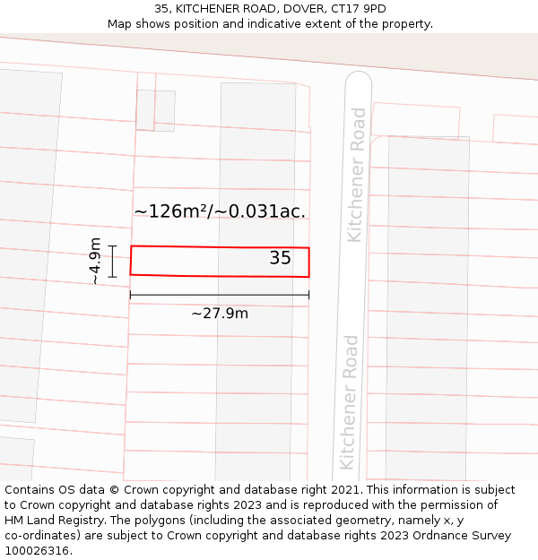 35, KITCHENER ROAD, DOVER, CT17 9PD: Plot and title map