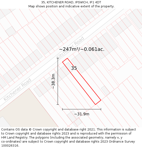 35, KITCHENER ROAD, IPSWICH, IP1 4DT: Plot and title map