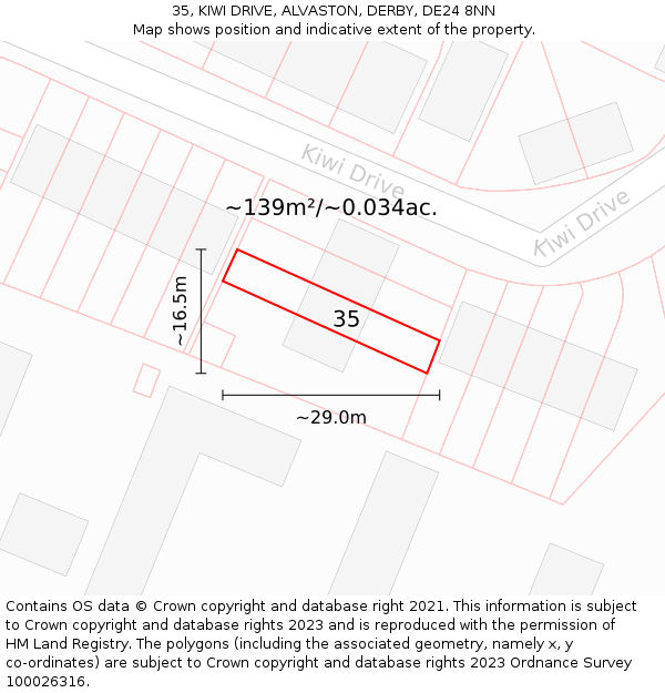 35, KIWI DRIVE, ALVASTON, DERBY, DE24 8NN: Plot and title map