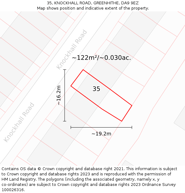 35, KNOCKHALL ROAD, GREENHITHE, DA9 9EZ: Plot and title map