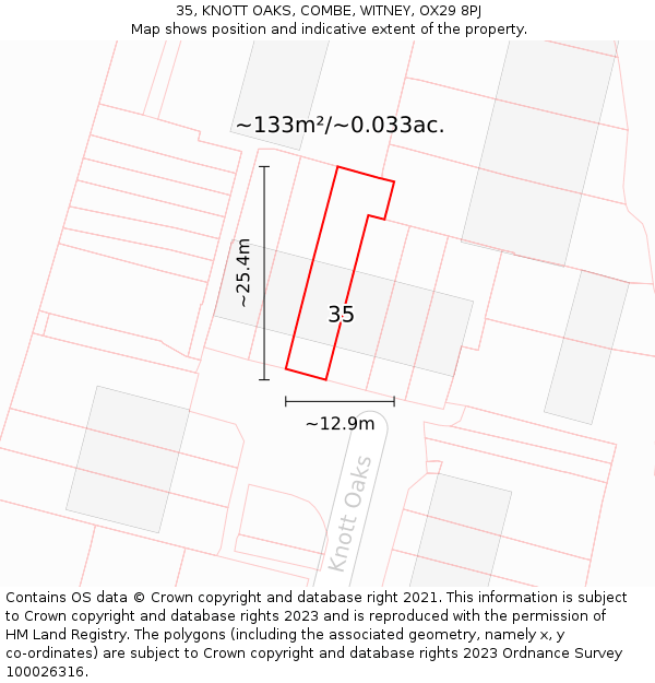 35, KNOTT OAKS, COMBE, WITNEY, OX29 8PJ: Plot and title map