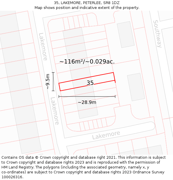 35, LAKEMORE, PETERLEE, SR8 1DZ: Plot and title map