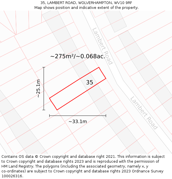 35, LAMBERT ROAD, WOLVERHAMPTON, WV10 9RF: Plot and title map