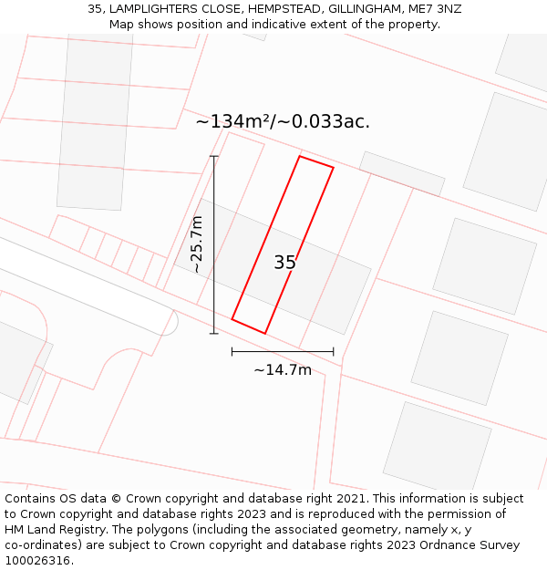35, LAMPLIGHTERS CLOSE, HEMPSTEAD, GILLINGHAM, ME7 3NZ: Plot and title map