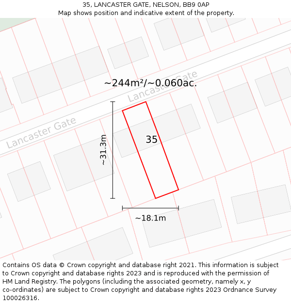 35, LANCASTER GATE, NELSON, BB9 0AP: Plot and title map