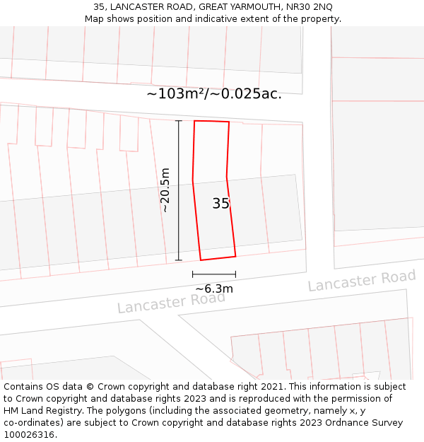35, LANCASTER ROAD, GREAT YARMOUTH, NR30 2NQ: Plot and title map