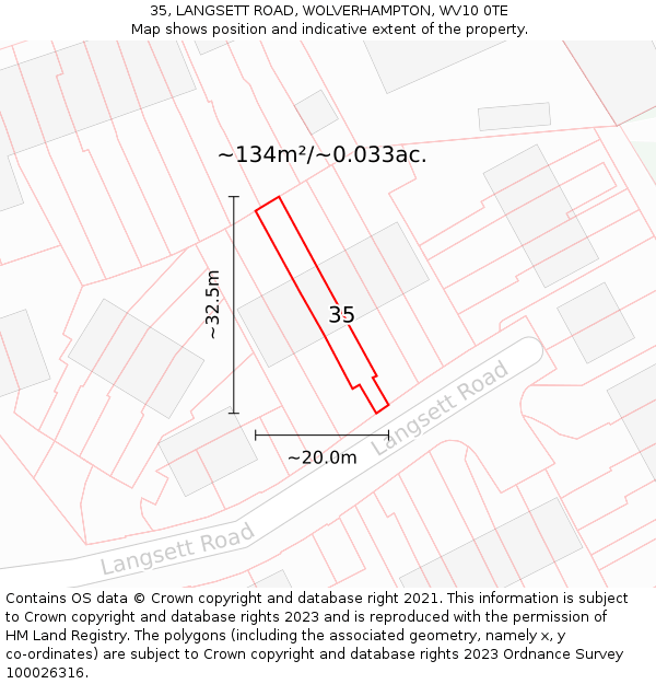 35, LANGSETT ROAD, WOLVERHAMPTON, WV10 0TE: Plot and title map