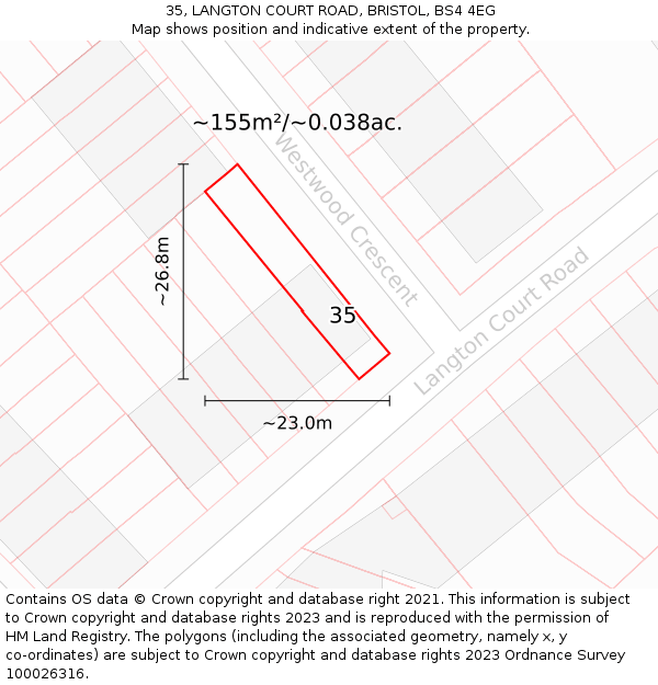 35, LANGTON COURT ROAD, BRISTOL, BS4 4EG: Plot and title map