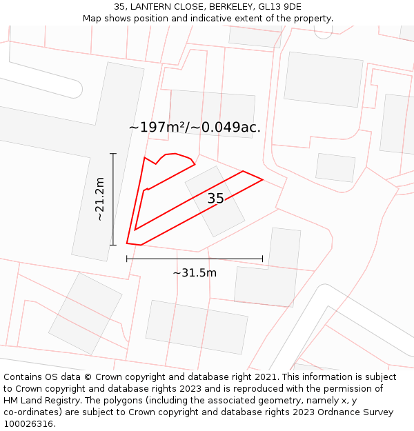 35, LANTERN CLOSE, BERKELEY, GL13 9DE: Plot and title map
