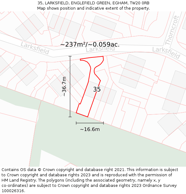 35, LARKSFIELD, ENGLEFIELD GREEN, EGHAM, TW20 0RB: Plot and title map