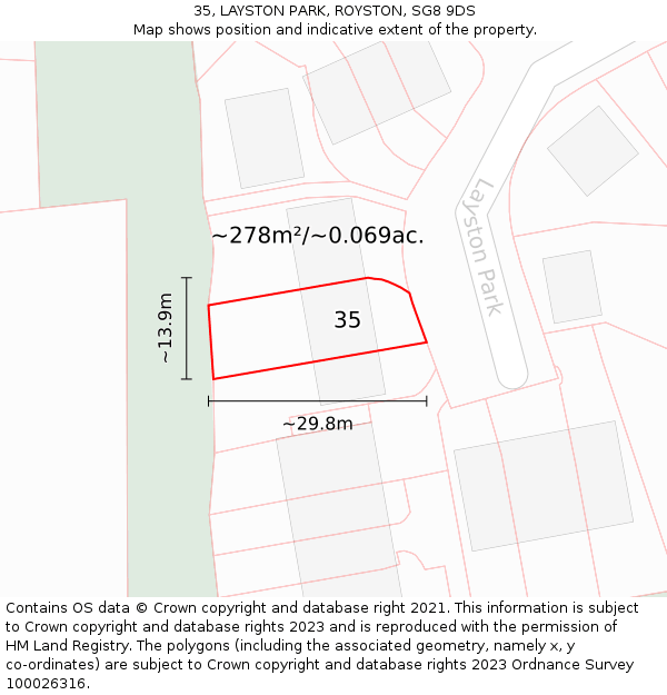 35, LAYSTON PARK, ROYSTON, SG8 9DS: Plot and title map