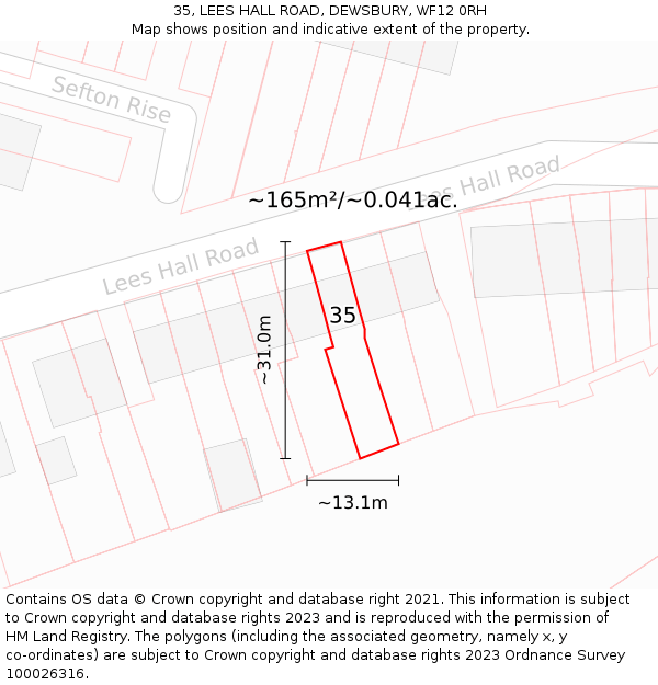 35, LEES HALL ROAD, DEWSBURY, WF12 0RH: Plot and title map