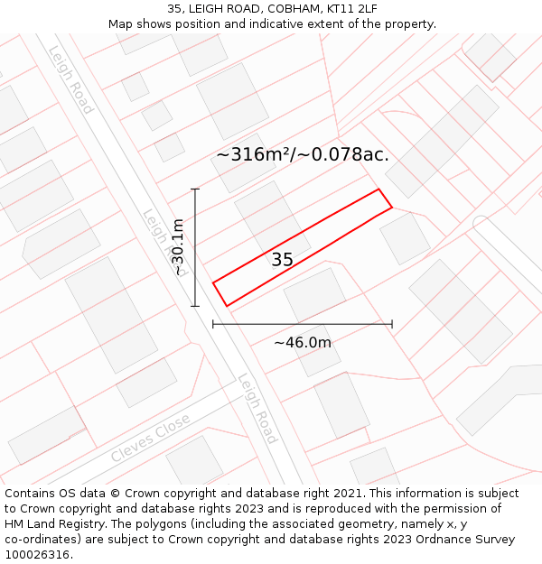 35, LEIGH ROAD, COBHAM, KT11 2LF: Plot and title map