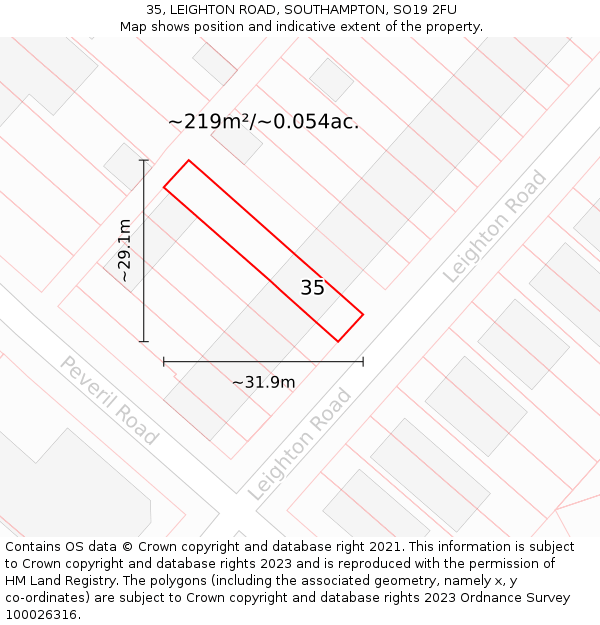 35, LEIGHTON ROAD, SOUTHAMPTON, SO19 2FU: Plot and title map
