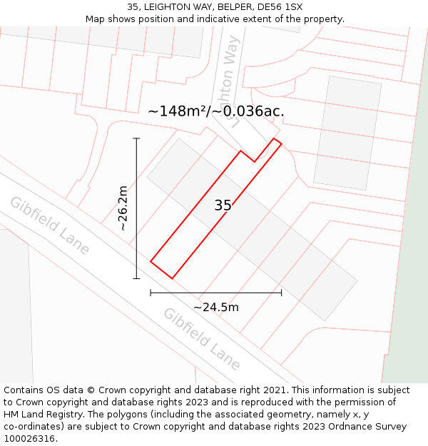 35, LEIGHTON WAY, BELPER, DE56 1SX: Plot and title map