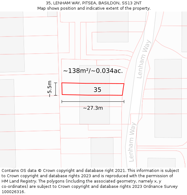 35, LENHAM WAY, PITSEA, BASILDON, SS13 2NT: Plot and title map