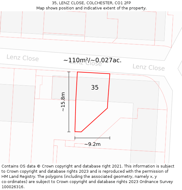 35, LENZ CLOSE, COLCHESTER, CO1 2FP: Plot and title map