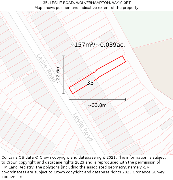 35, LESLIE ROAD, WOLVERHAMPTON, WV10 0BT: Plot and title map