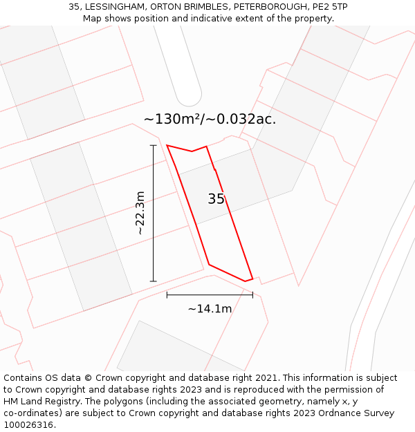 35, LESSINGHAM, ORTON BRIMBLES, PETERBOROUGH, PE2 5TP: Plot and title map