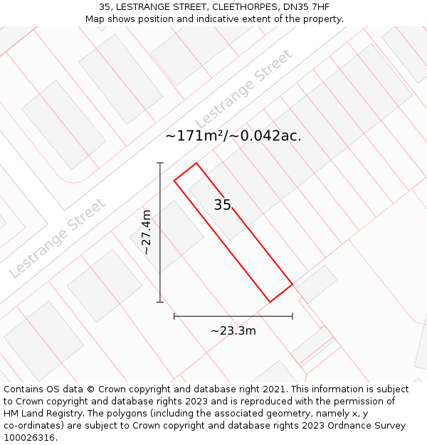 35, LESTRANGE STREET, CLEETHORPES, DN35 7HF: Plot and title map