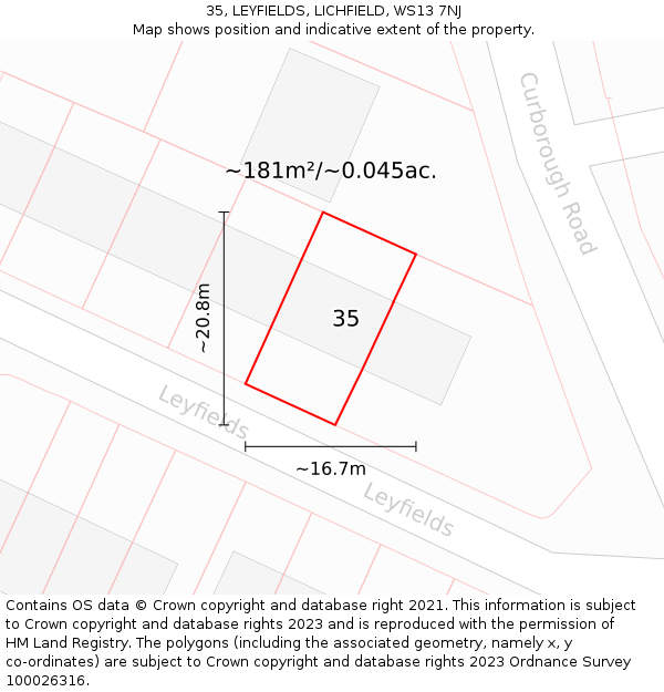 35, LEYFIELDS, LICHFIELD, WS13 7NJ: Plot and title map