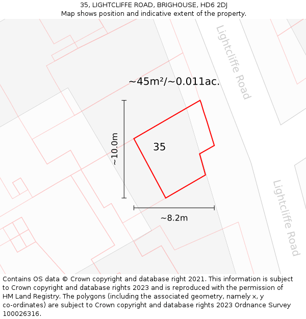 35, LIGHTCLIFFE ROAD, BRIGHOUSE, HD6 2DJ: Plot and title map