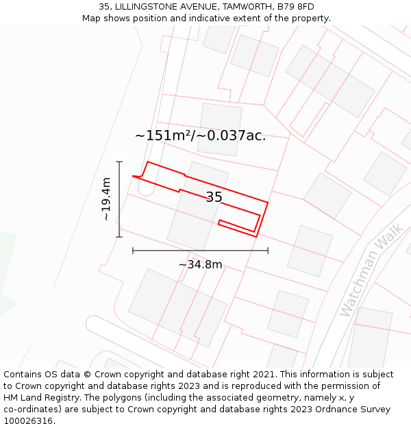 35, LILLINGSTONE AVENUE, TAMWORTH, B79 8FD: Plot and title map