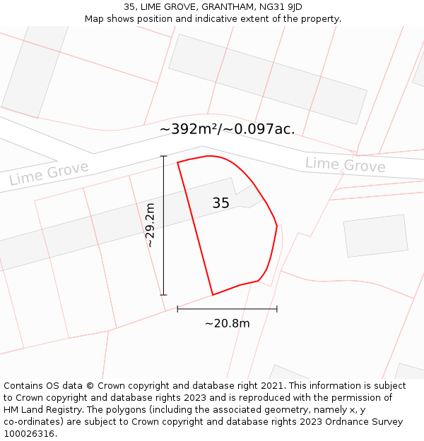 35, LIME GROVE, GRANTHAM, NG31 9JD: Plot and title map