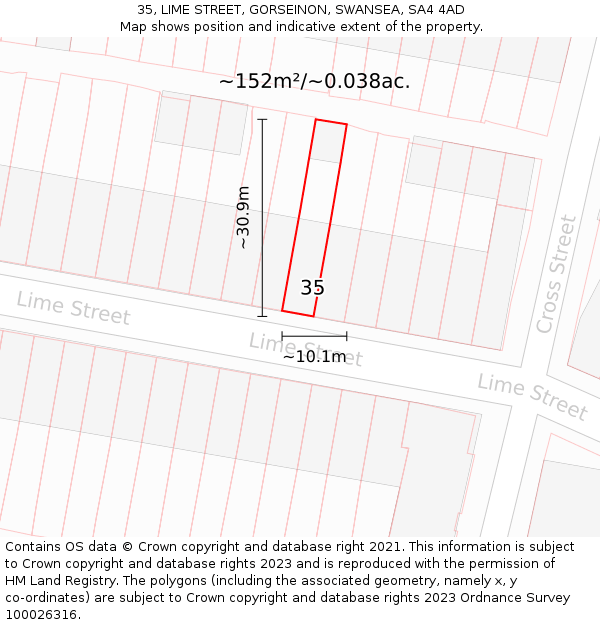 35, LIME STREET, GORSEINON, SWANSEA, SA4 4AD: Plot and title map