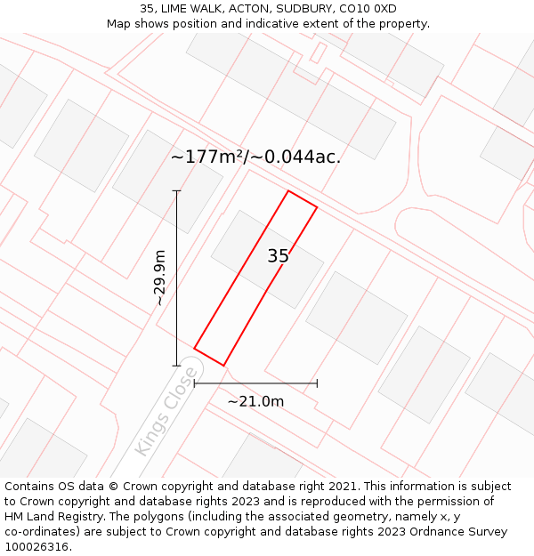 35, LIME WALK, ACTON, SUDBURY, CO10 0XD: Plot and title map